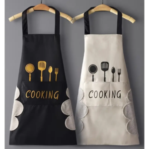 2 Pack Kitchen Apron with Hand Wipe, Water-drop Resistant with 2 Pockets Cooking Bib Aprons for Women Men Chef