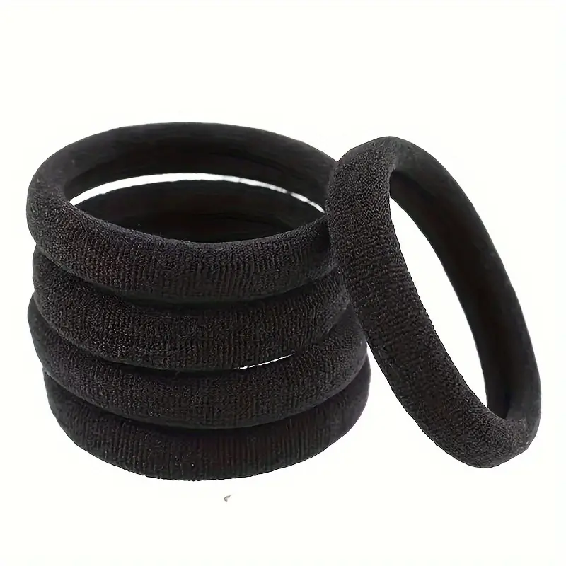 100PCS Hair Ties Black Large Stretch No Damage Ponytail Cotton Seamless Hair Ties Elastic for Women Thick Heavy Curly Hair - Image 5