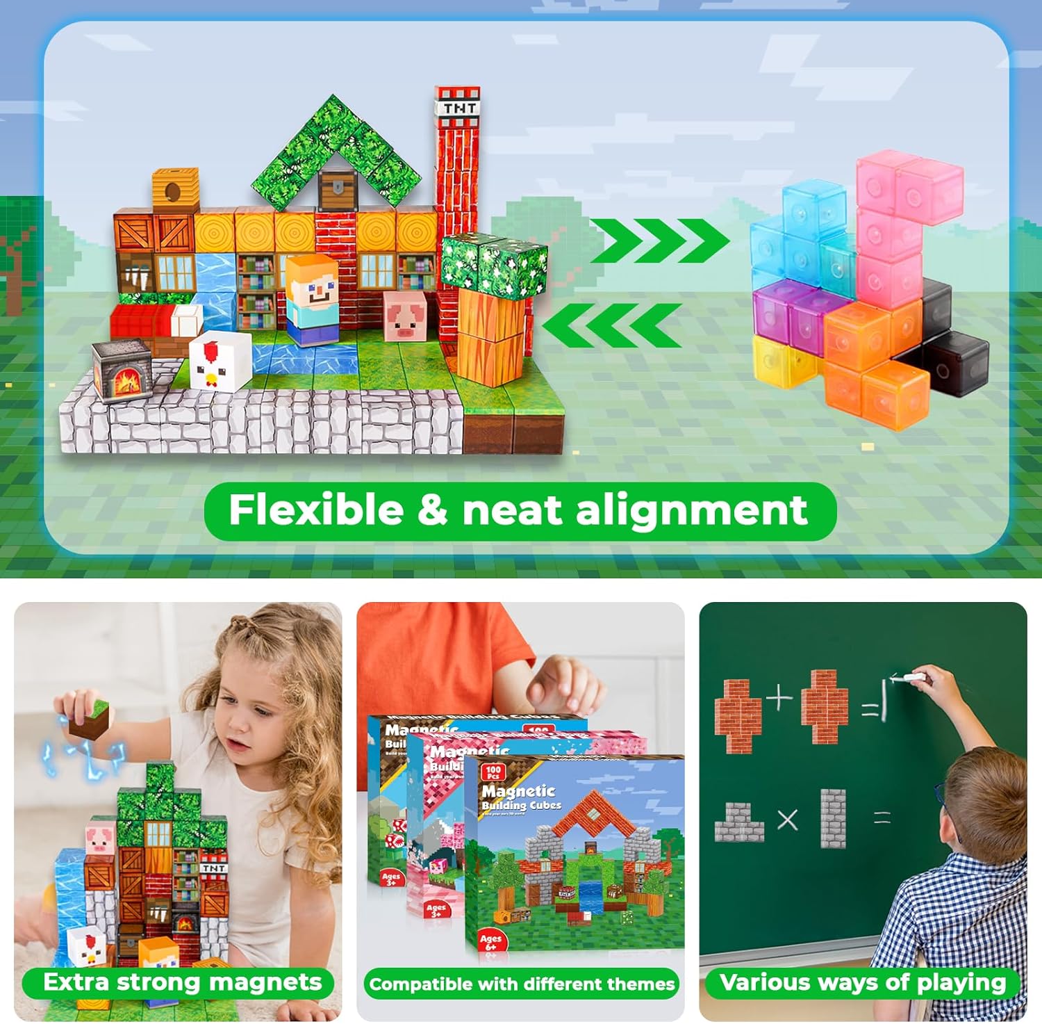 Magnetic Blocks |100PCS Magnetic Building Cube Game, Constructions Toys for Boys & Girls Age 3-4, 5 6 7 8 9 10, STEM Montessori Stacking Toy, Sensory Tiles Building Birthday for Kids - Image 8