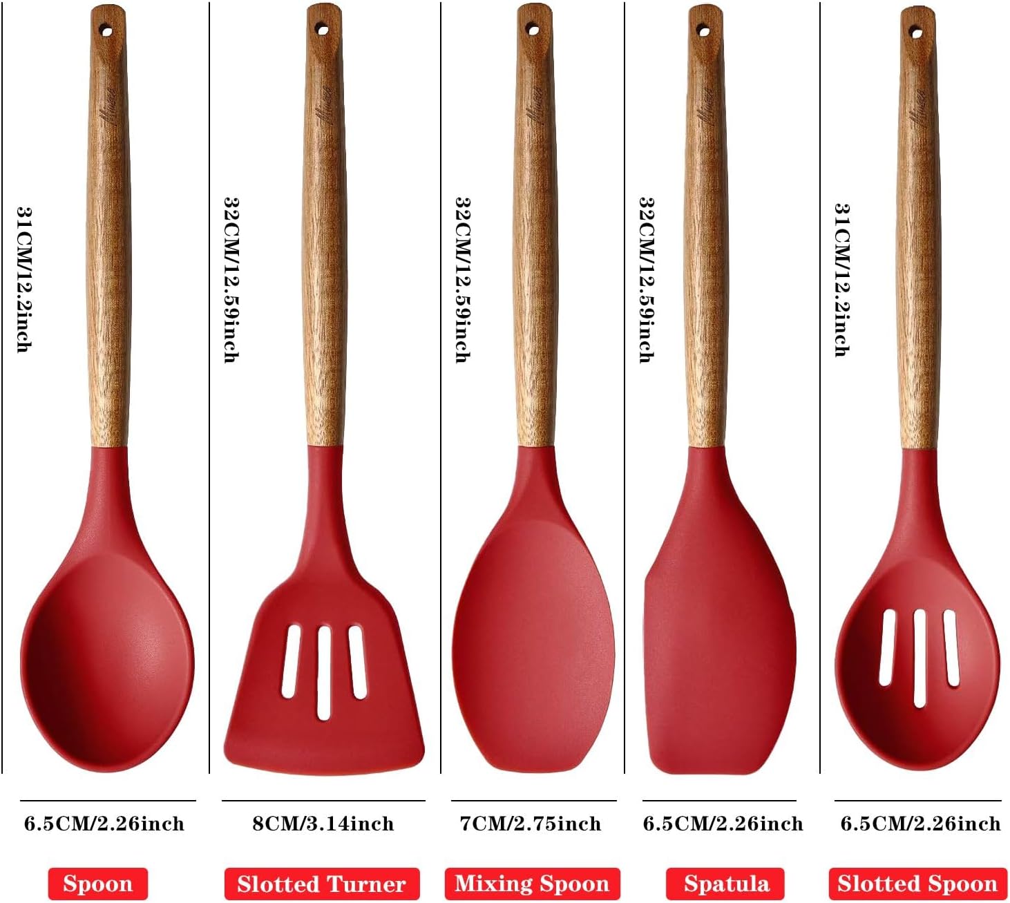 Kitchen Utensils Set, Silicone Cooking Utensils Set,Non-Stick Silicone Spatula Set with Natural Acacia Hard Wood Handle, 5 Piece, Upgraded Thickened Cookware - Image 3