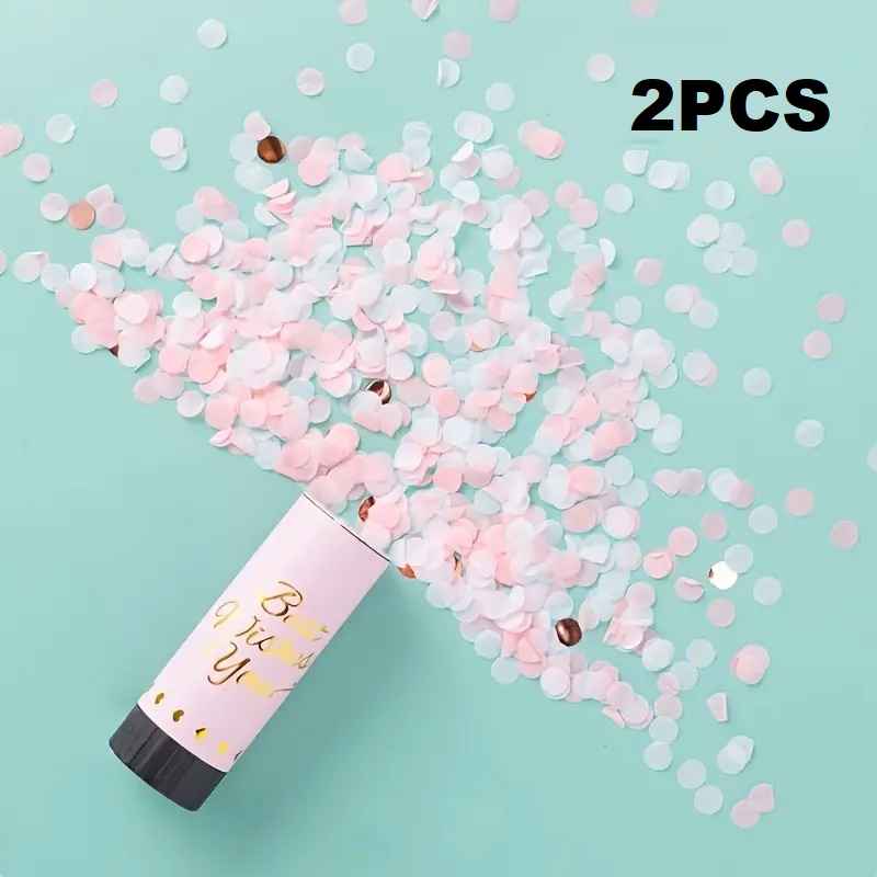 Confetti Poppers Party Cannon 2pcs Small Party Poppers Confetti Cannon for Eid, Wedding, Birthday, Graduation, Baby Shower, Anniversary, New Year's Party Celebrations Supplies Paper Poppers