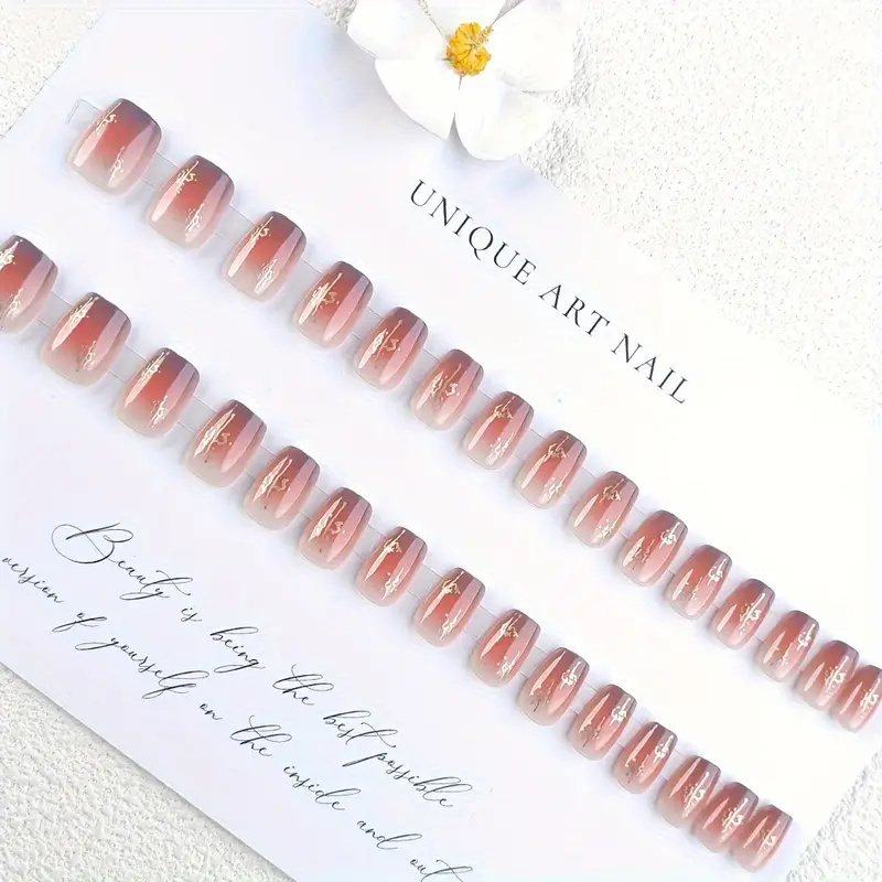 24pcs Glossy Short Press on Nails Gradient Pinkish Design Blue French Style False Nails Reusable For Women - Image 7