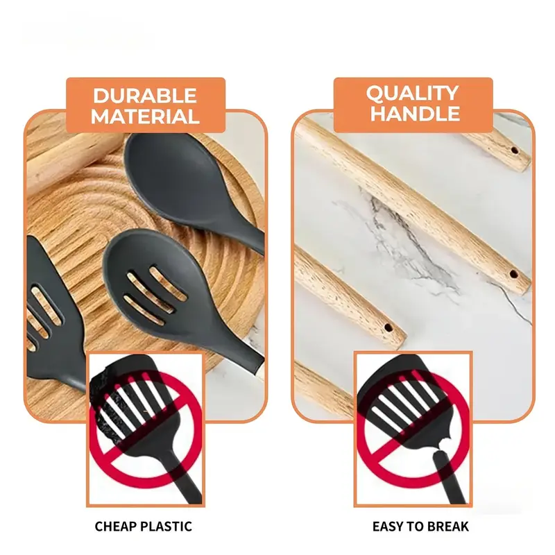 Kitchen Utensils Set, 5 Pcs Non-Stick Silicone Kitchen Cooking Utensils with Wooden Handle, Kitchen Spatula Cookware Utensils Set, Heat Resistant (Light Green) - Image 3