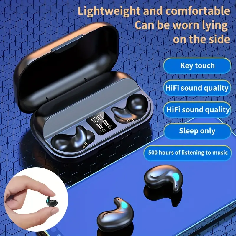 Invisible Earbuds Bluetooth Wireless Headphones with Charging Case Black Chipset - Image 8