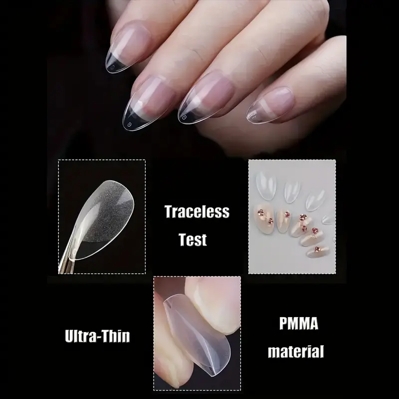 120PCS Short Almond Gel Nail Tips, Clear Fake Nails, 12 Sizes Full Cover Soft Acrylic Press - On Nail Extensions, No C Curve, DIY Manicure at Home - Image 2