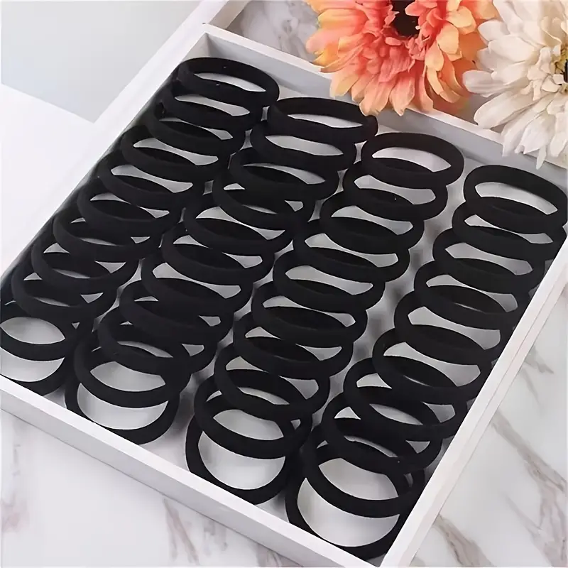 100PCS Hair Ties Black Large Stretch No Damage Ponytail Cotton Seamless Hair Ties Elastic for Women Thick Heavy Curly Hair - Image 6