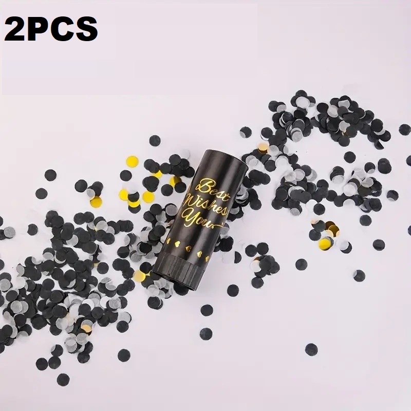 Confetti Poppers Party Cannon 2pcs Small Party Poppers Confetti Cannon for Eid, Wedding, Birthday, Graduation, Baby Shower, Anniversary, New Year's Party Celebrations Supplies Paper Poppers