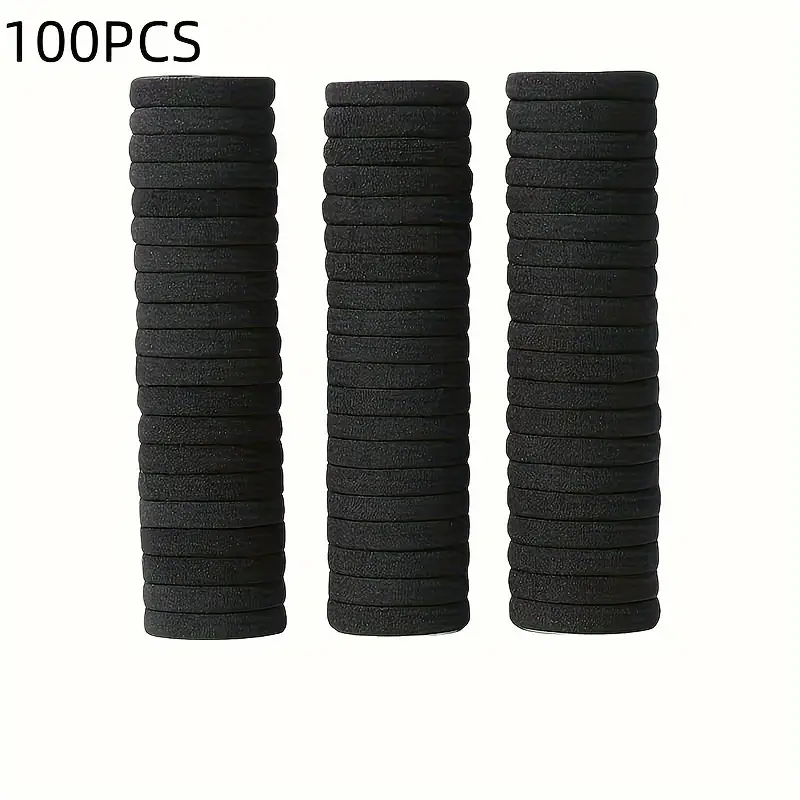100PCS Hair Ties Black Large Stretch No Damage Ponytail Cotton Seamless Hair Ties Elastic for Women Thick Heavy Curly Hair - Image 7