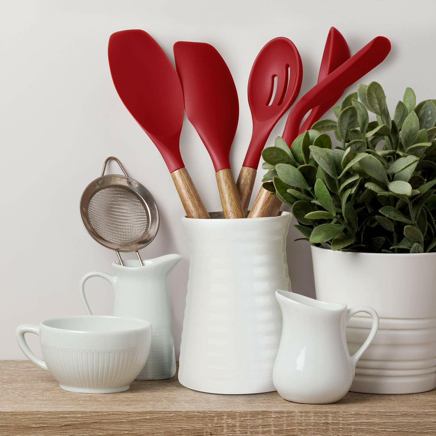Kitchen Utensils Set, Silicone Cooking Utensils Set,Non-Stick Silicone Spatula Set with Natural Acacia Hard Wood Handle, 5 Piece, Upgraded Thickened Cookware - Image 7