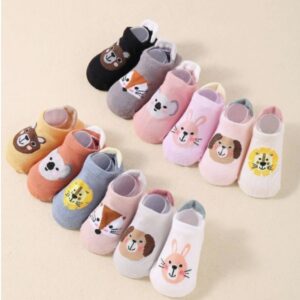12-Pack Kids Cartoon Ankle Socks with Non-Slip Silicone - Cotton Rich Blend, Knit Fabric, All-Season Comfort for Kids, Assorted Designs - Machine Washable (1 - 3y)