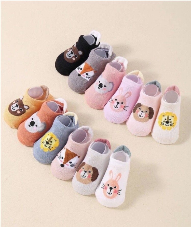 12-Pack Kids Cartoon Ankle Socks with Non-Slip Silicone - Cotton Rich Blend, Knit Fabric, All-Season Comfort for Kids, Assorted Designs - Machine Washable (1 - 3y)