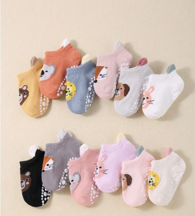 12-Pack Kids Cartoon Ankle Socks with Non-Slip Silicone - Cotton Rich Blend, Knit Fabric, All-Season Comfort for Kids, Assorted Designs - Machine Washable (1 - 3y) - Image 2