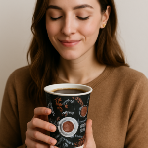 Pack of 1 (25 Count) 8oz Paper Coffee Cups,3 Layers Disposable Coffee Cups, Black Hot Beverage Cups with Ripple Wall Design, Hot Beverage Cups Suitable for Birthday,Party and any occasions